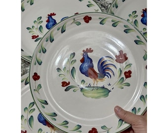 Juego de 4 platos llanos Rooster International Table Works Provence de 28 cm (11"), estilo rústico.