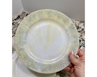 4 Federal Glass Abstract Rim HEAT PROOF Drizzle Sizzle Rim Plates 9in