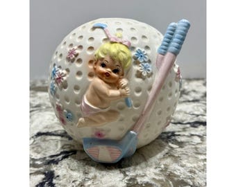 Vintage Baby Girl Golfer Golf Ball Ceramic Nursery Planter by Napcoware Japan