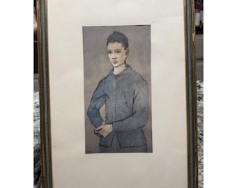 パブロ・ピカソ ヴィンテージ リトグラフ 額装プリント ポスター ブルーボーイ 13x19インチ