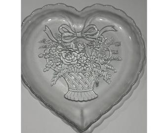 Vintage Mikasa Endearment Frosted Glass Heart-Shaped Serving Platter 13"