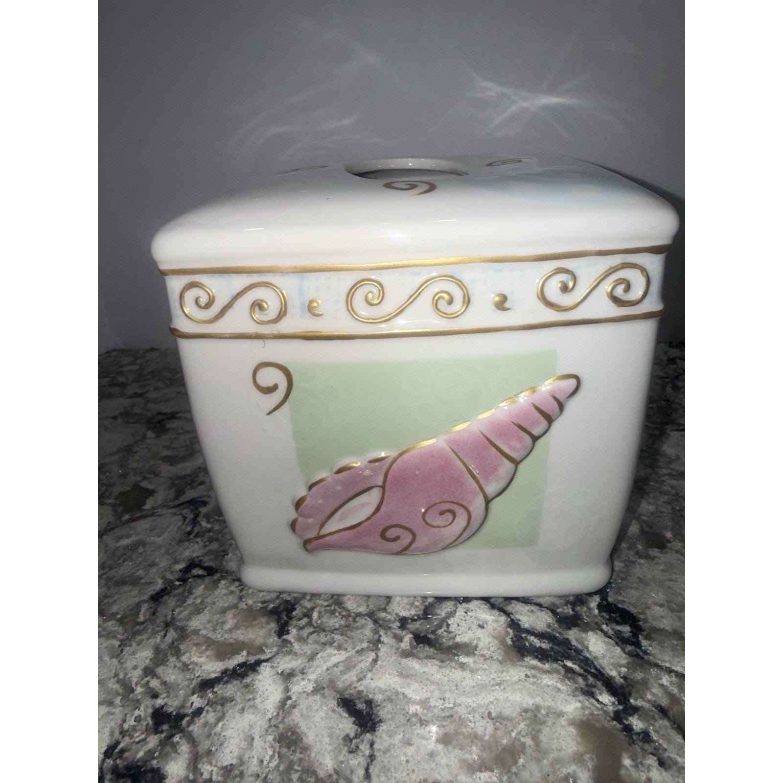 Ceramic Beach Seashell Starfish Tissue Box Cover Rectangular Coastal Ocean