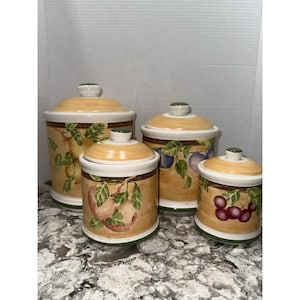 Jay Import Company Cookie Biscotti Jar Ceramic Canisters Jars Fruits VTG