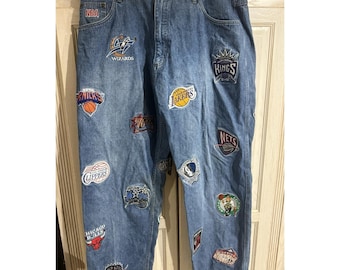 UNK Denim Jeans NBA Embroidered Basketball Pants, Vintage