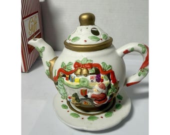 Vintage Teapot Candle Holder Votive Tealight Christmas Porcelain Handpainted