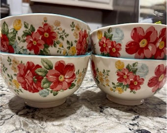 The Pioneer Woman Vintage Floral Stoneware Footed Bowl 6" Set Of 4****read