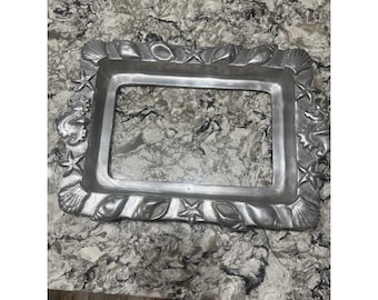 Pewter/Aluminum Casserole Server Holder Beach Sea Holds 9&quot;x13&quot; Pan