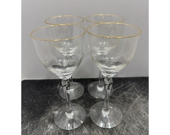 Juego de 4 copas de vino Lenox UNITY de 19 cm (7-1/2"), fabricadas en EE. UU., con borde dorado y tallo retorcido de 7,6 cm (3") de ancho.