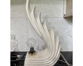 Art Deco Style Iridescent Ceramic Wing Fire Table Lamp 1980s VTG