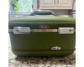 Vintage Avocado American Tourister Tiara Hard Train Case w/ Mirror Tray Clutch