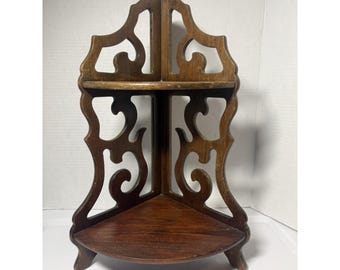 VTG Mid Century Modern Walnut Tabletop or Wall Corner Shelf 17 In Knick Knacks