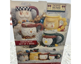 Debbie Mumm Christmas Mugs Set Of 4 VTG