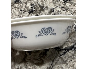 Corelle White w/BLUE SPONGE Hearts 6.25" Cereal/Soup/Salad Bowls~Set of 2~EUC!