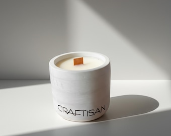 Kerze aus Marmorbeton, Sojakerze mit Holzdocht, minimalistische Wohndekoration, Einzugsgeschenk für Sie