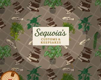 Cosy Library Seamless File – Boeken en potplanten | Boekachtig digitaal bestand voor Fantasy Crafts, decor
