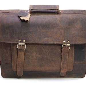 Krokoz Leather Messenger Bag Leather Briefcase  Laptop Bag Leather Satchel Crossbody Leather bag office work Shoulder Bag Vintage Look