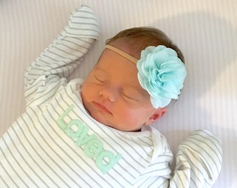 Aqua headband, nylon headband, blue baby headband, infant headband, newborn headband, aqua flower headband, first birthday