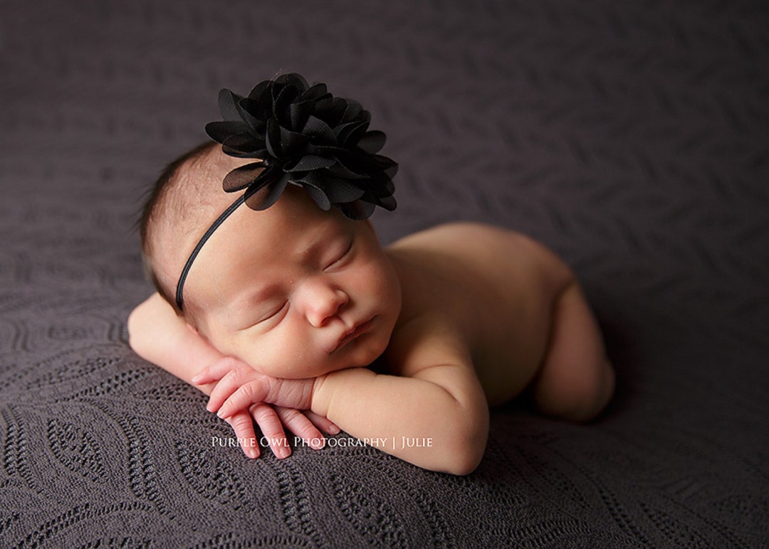 Black Baby Headband, Infant Headband, Newborn Headband, Black Chiffon ...