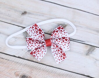 Valentine's baby headband, infant headband, red heart baby headband, newborn headband, heart bow headband, baby hair bow, baby hair band