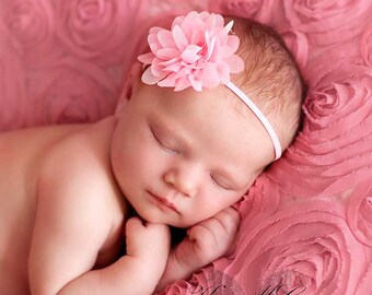 Pink baby headband, baby headband, infant headband, newborn headband,  photo prop, light pink chiffon flower on matching pink headband