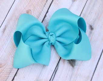 5 inch hairbow, girls hair bow, blue bow, blue hair bow, turquoise headband, Easter basket stuffer, large hair bow, bow headband, baby bow