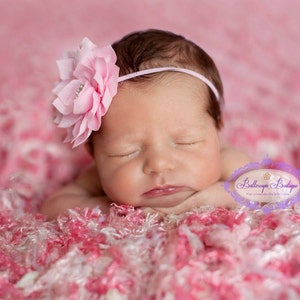 Pink headband, baby hairband, light pink baby headband, baby hair bow, infant headband, newborn headband, pink flower headband, photo prop, image 1