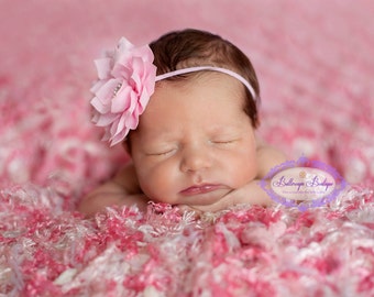 Pink headband, baby hairband, light pink baby headband, baby hair bow, infant headband, newborn headband, pink flower headband, photo prop,