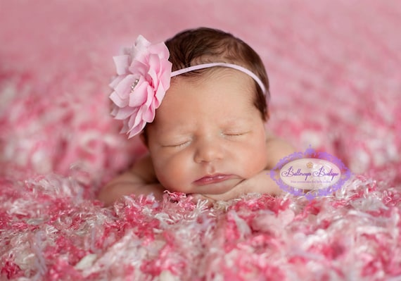 Pink headband, baby hairband, light pink baby headband, baby hair bow, infant headband, newborn headband, pink flower headband, photo prop,