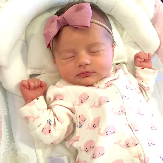 Large bow headband, NYLON headband, mauve headband, jumbo baby bow,  baby headband, newborn hair bow,  PICK COLOR, baptism headband,