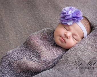 Diadema de bebé púrpura, diadema infantil, diadema de recién nacido, diadema de flor de lavanda, accesorio fotográfico, flor púrpura, lazo de lavanda, lazo de bebé