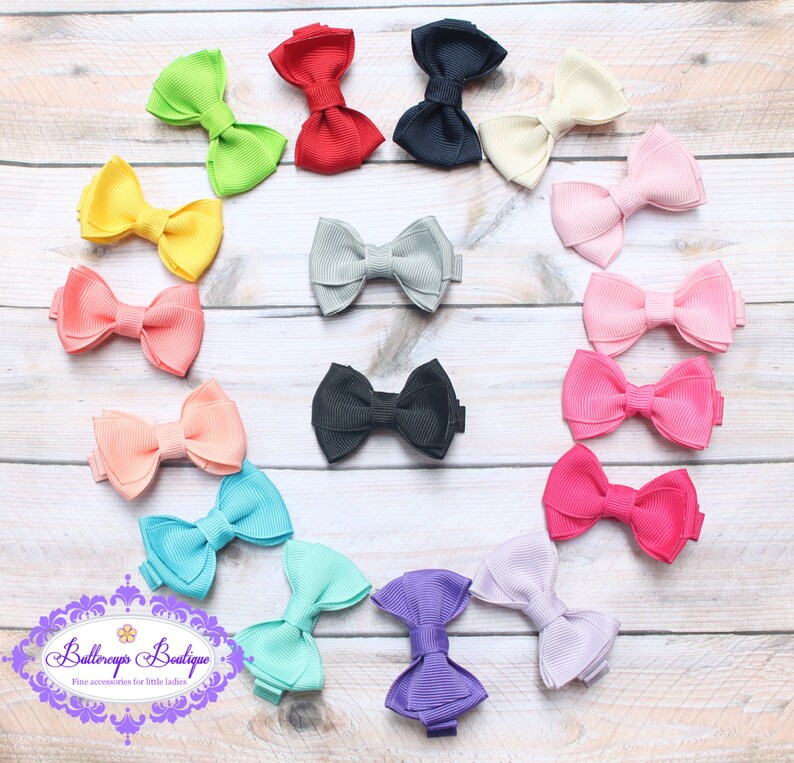 Baby hair bow, girl hair bow, 2 hair bow, small hair bow, basic hair bow, toddler hair bow, hair bow set, set you pick 10 colors, mini bow image 1