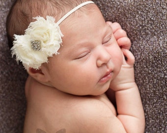 Ivory baby headband, FREE SHIP, newborn headband, flower headband, infant headband, QUICK ship, baby head bows, flower girl headband