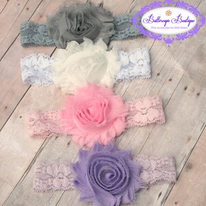Baby headband set, newborn headband, infant headband, lace headband, shabby flower headband, baby hair band
