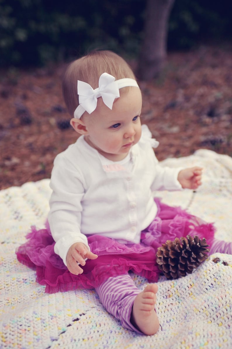 White baby headband, infant headband, baby headband, newborn headband, white bow headband, baby hair bow, ready to ship image 1