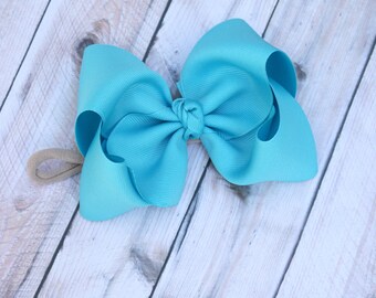 5 inch hairbow, blue baby headband, turquoise headband, Easter basket stuffer, infant headband, baby headband, bow headband, baby bow
