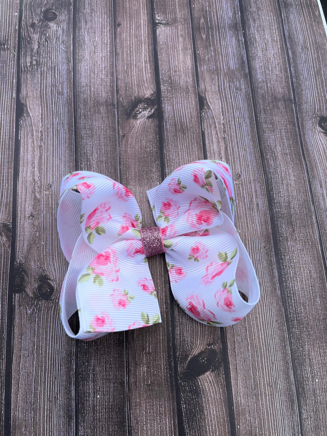 Floral Hair Bow, Flower Hair Bow, Spring Hair Bow, Pink Hair Bow, Pink
