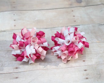 Korker hair bow, pink korker bow, pig tail set, pig tail bows,  mini korker, mini hair bow,  girl hair bow, small hair bow, pink bow,