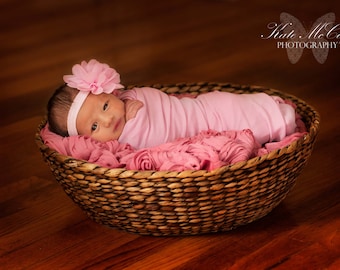 Baby headband,pink baby girl headband,  infant headband, newborn headband, light pink chiffon flower headband, photo prop,