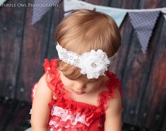 Baby headband, newborn headband, infant headband, photo prop, white shabby flower headband, white baby headband, white baby bow, baby bow