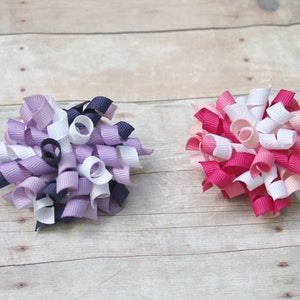 Korker hair bow, pink korker bow, purple korker bow, mini korker, mini hair bow,  girl hair bow, small hair bow, hair bow puff, pink bow,