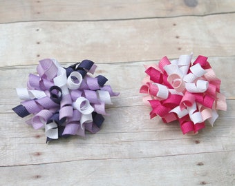 Korker hair bow, pink korker bow, purple korker bow, mini korker, mini hair bow,  girl hair bow, small hair bow, hair bow puff, pink bow,