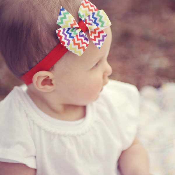 Rainbow headband, infant headband, newborn headband, baby headband, chevron headband, rainbow hairband, rainbow hair bow, toddler headband