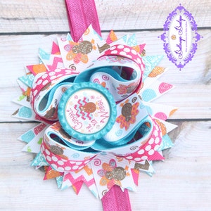 Turkey bow, turkey headband, turkey baby headband, thanksgiving headband, pink turkey headband, over the top headband, OTT turkey bow