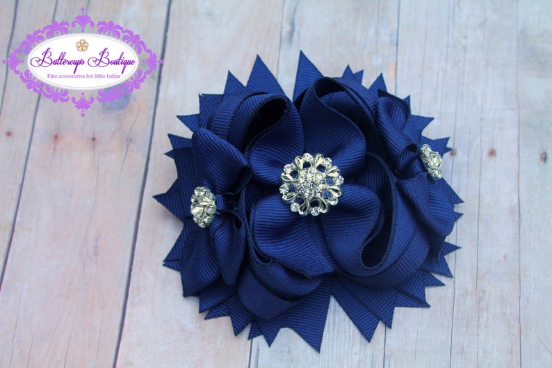 Navy Blue Hair Bow, Girls Hair Bow, Navy Blue Layered Bow, Over the Top ...