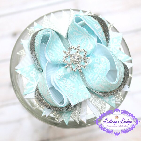 Snowflake bow, ice queen bow, over the top bow, OTT bow, blue snowflake bow