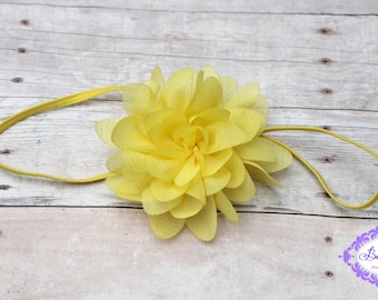 Yellow headband, baby headband, infant headband, newborn headband,  photo prop, yellow chiffon flower on yellow headband