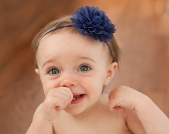 Navy blue headband, dark blue headband, blue hairband, blue baby headband,  infant headband, newborn headband, navy  chiffon flower headband