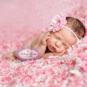 Pink headband, baby hairband, light pink baby headband, baby hair bow, infant headband, newborn headband, pink flower headband, photo prop, image 2