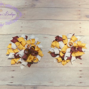 Burgundy yellow hairbow, sports bow, mini korker set, hair bow, hair clip, mini korker, mini korker set, football hairbow, team hair bow,