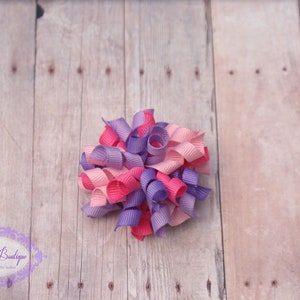 Korker hair bow, pink and purple bitty korker, korker, baby hair bow, girl hair bow